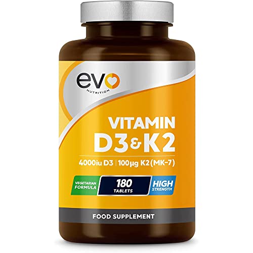 Vitamin D3 4000iu & Vitamin K2 100ug (MK7) |180 D K Vegetarian Tablets | 1-A-Day | 6 Month Supply | High Strength | Vitamin D K2 Supplement | Made in The UK | Cholecalciferol & Menaquinone