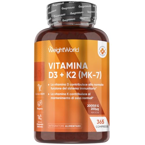 Vitamin D3 K2 Tablets | 365 Vegan Tablets | 1 Year Supply | 2000IU Vitamin D3 (Cholecalciferol) | 200mcg K2 (Menaquinone MK-7) | 1 per Day | Easy to Swallow, Gluten-Free & Lactose-Free