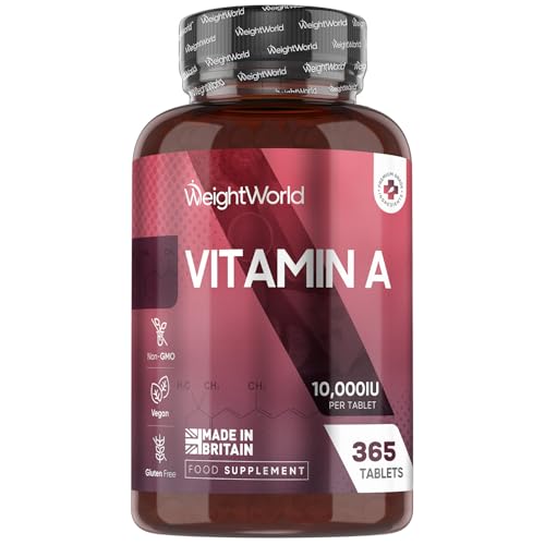 Vitamin A Tablets 10,000IU - 365 Tablets (1 Year Supply) - VIT A as Retinyl Acetate - Easy to Swallow, Gluten-Free, Non-GMO & Vegan-Friendly - Vitamin A Supplement for Men & Women - Made in...