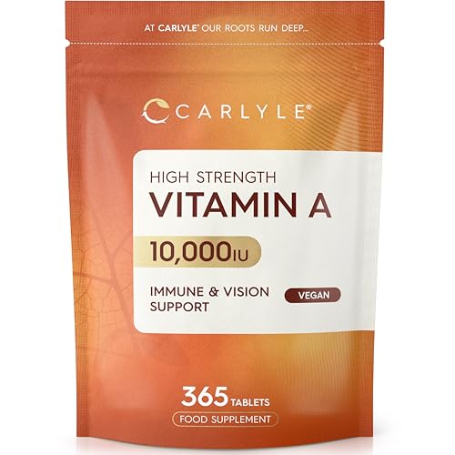 Vitamin A Tablets 10000 IU | 365 Count (1 Year Supply) | Vitamin A as Retinol Acetate | High Strength | Vegan and Vegatarian | by Carlyle