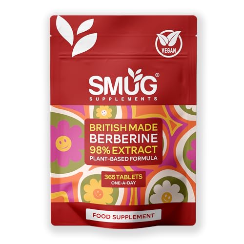 SMUG Supplements Berberine 98% Extract British Made – 365 Micro Tablets One A Day – Plant Based Formula from Berberis Aristata – Vegan, One Year Supply