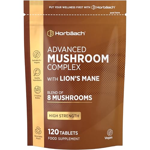Mushroom Complex 8 | High Strength Lion's Mane Mushroom, Chaga, Cordyceps, Reishi, Shiitake & More | Providing Polysaccharides | 120 Capsules (2 Month Supply) | Vegan | by Horbaach