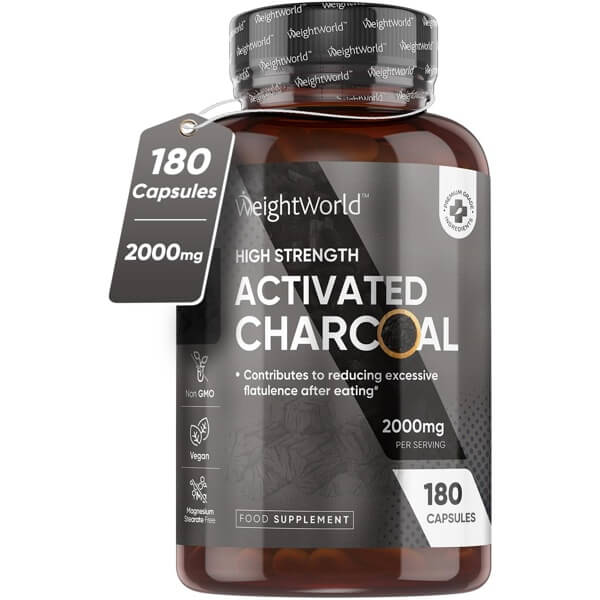 Activated Charcoal 2000mg 180 Capsules Vegan & Natural