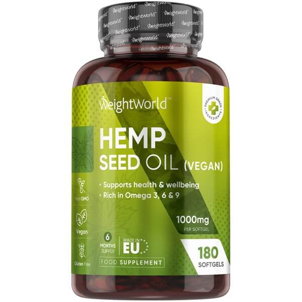 Hemp Seed Oil with Vitamin E 180 Omega 3, 6, 9 Capsules