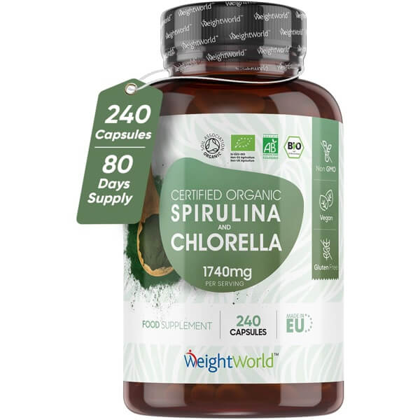 Organic Spirulina & Chlorella 240 Capsules 80 Days Supply