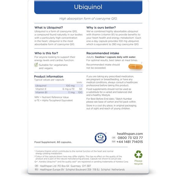 Ubiquinol Coenzyme Q10 with Vitamin B1 by Healthspan