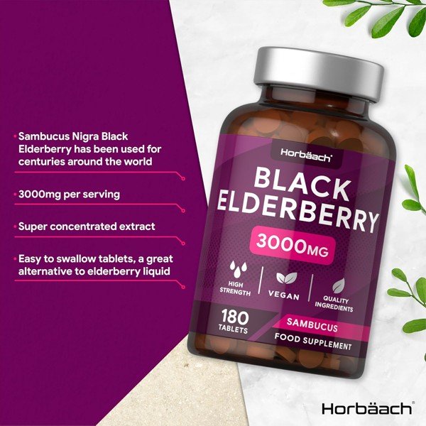 Black Elderberry Extract 180 Tablets by Horbaach