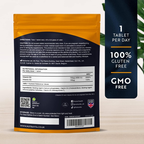 Vitamin D3 & Vitamin K2 (MK7) by Nutravita