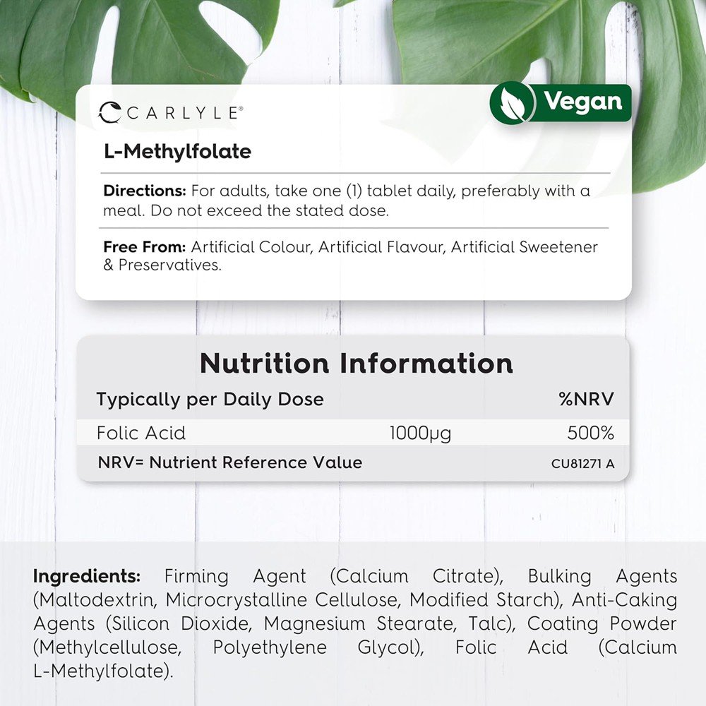 Methyl Folate 1000mcg Active Form Vitamin B9 Tablets 3