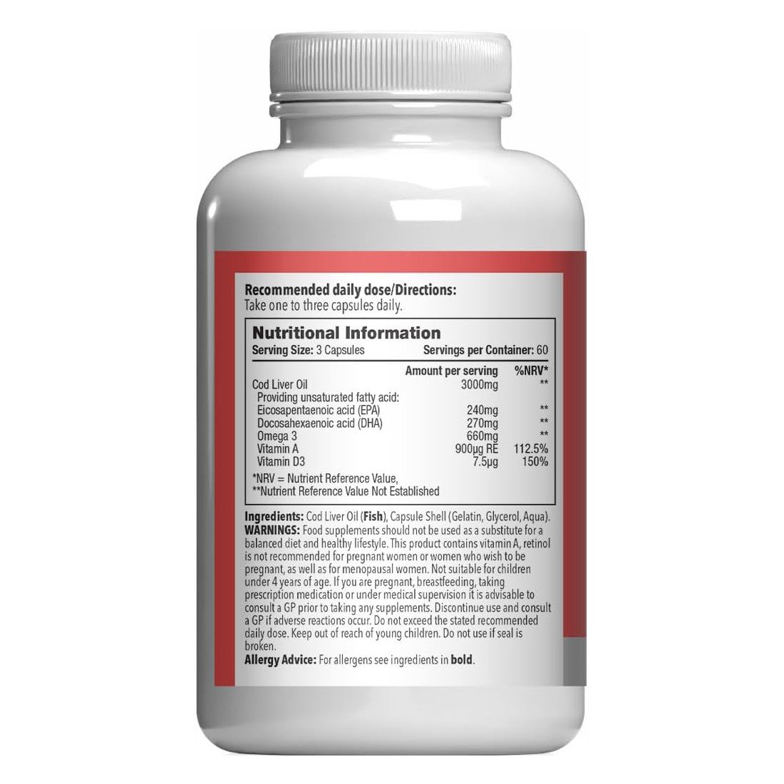 Cod Liver Oil 1000mg Omega-3, EPA, DHA, Vitamins A & D 180 Capsules 3