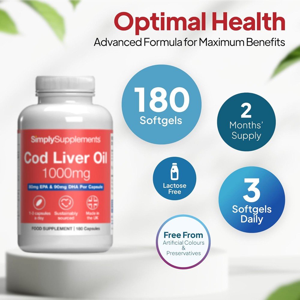 Cod Liver Oil 1000mg Omega-3, EPA, DHA, Vitamins A & D 180 Capsules 4